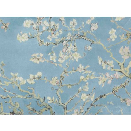 A mester kedvenc motívuma - Virágzó mandulafa kék törtfehér és rózsaszín tónus tapéta