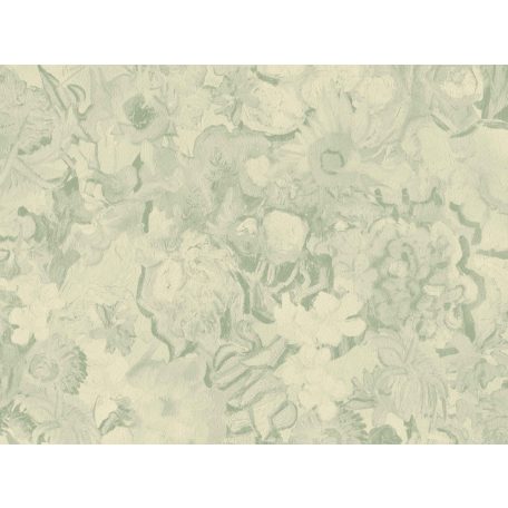 Vincent virágai - Virágzó csokor markáns háttéren törtfehér és zöld/kékeszöld tónus tapéta