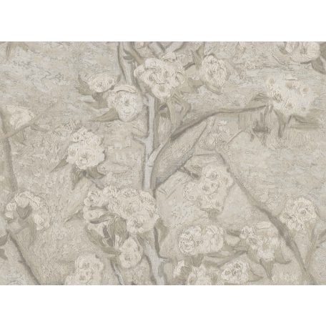 "Pears Blooms" ihlette virágzó körtefa bimbós ágakkal bézs pezsgőszín törtfehér és krém/krémszürke tónus tapéta