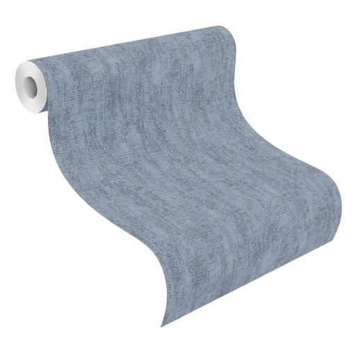 Loft hangulatú texturált vakolatminta szürkéskék tónusok fémes ezüst kiemelés tapéta