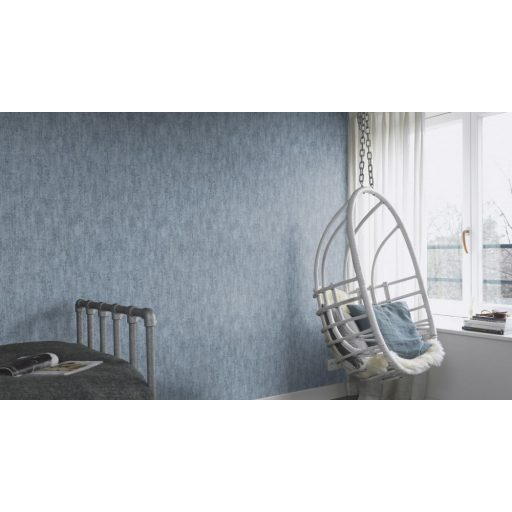 Loft hangulatú texturált vakolatminta szürkéskék tónusok fémes ezüst kiemelés tapéta