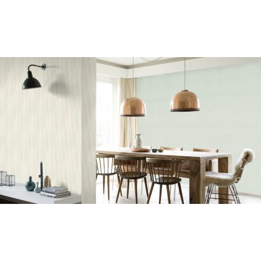 Természetes durva textilstruktúra egyszínű pasztell zöldeskék fényes ezüst kiemelés tapéta