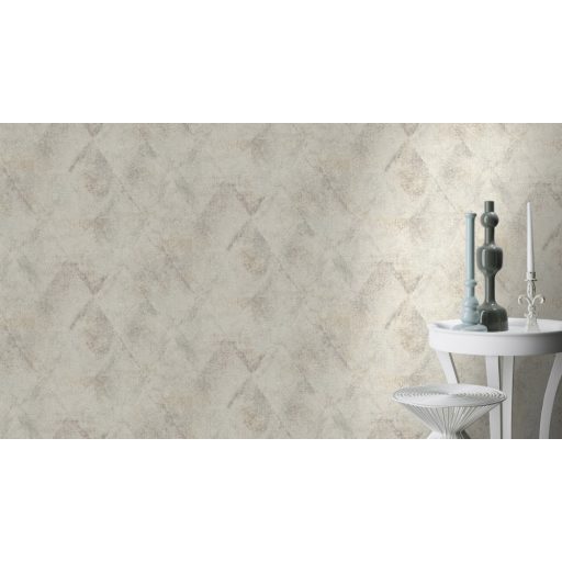 Geometrikus Vintage rombuszminta durva textil háttéren szürkésfehér kékesszürke ezüst kiemelés tapéta