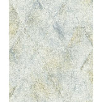   Geometrikus Vintage rombuszminta durva textil háttéren szürkésfehér kék arany  kiemelés tapéta