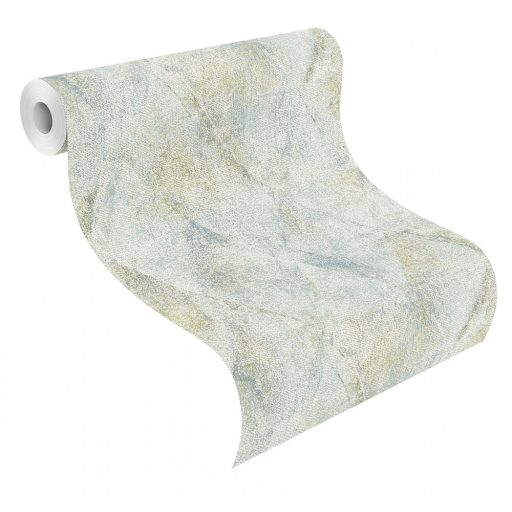 Geometrikus Vintage rombuszminta durva textil háttéren szürkésfehér kék arany  kiemelés tapéta