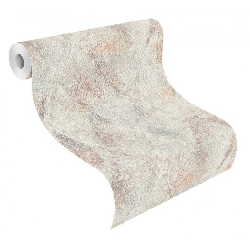 Geometrikus Vintage rombuszminta durva textil háttéren bézs szürke piros fémes réz kiemelés tapéta