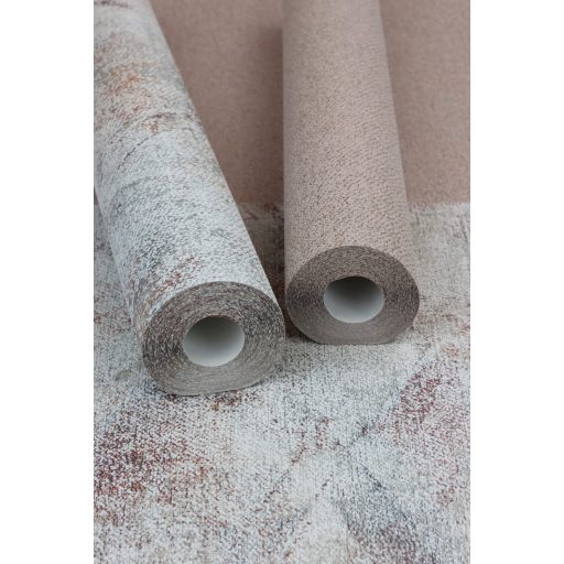 Geometrikus Vintage rombuszminta durva textil háttéren bézs szürke piros fémes réz kiemelés tapéta