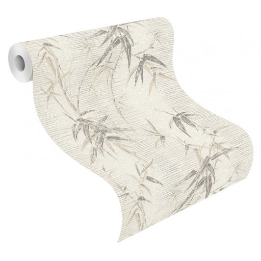 Bambuszmotívum természetes szépségében texturált háttéren szürkésfehér bézs sötétszürke ezüst tapéta