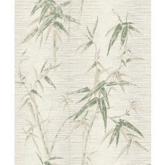   Bambuszmotívum természetes szépségében texturált háttéren törtfehér bézs zöld ezüst tapéta
