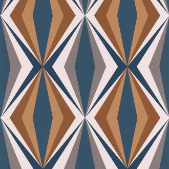  Lutece California Nostalgie 51173001 LOSANGE BLEU NOISETTE Retro rombusz minta fehér kék mogyorószín barna szürke tapéta