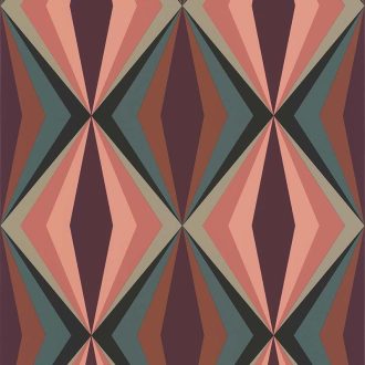  Lutece California Nostalgie 51173003 LOSANGE ROSE et VERT Retro rombusz minta puder korall zöld bordó fekete petrol tapéta