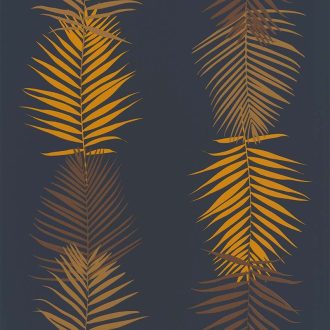   Lutece California Nostalgie 51173101 FEUILLE PALME NAVY Natur Trópusi pálmalevelek panelszerű megjelenés tengerészkék aranysárga barna tapéta