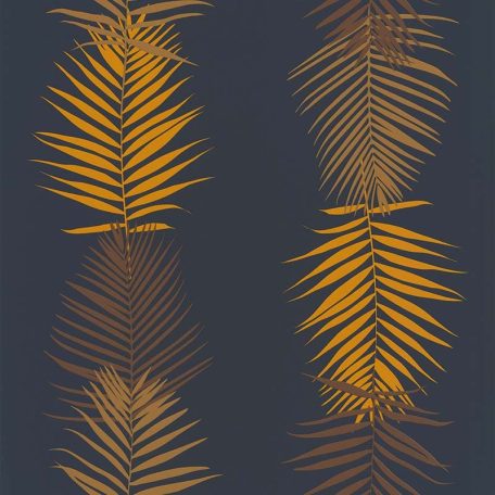 Lutece California Nostalgie 51173101 FEUILLE PALME NAVY Natur Trópusi pálmalevelek panelszerű megjelenés tengerészkék aranysárga barna tapéta