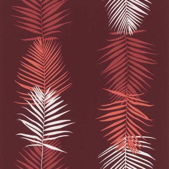   Lutece California Nostalgie 51173110 FEUILLE PALME BRIQUE Natur Trópusi pálmalevelek panelszerű megjelenés bordó krém tégla korall tapéta