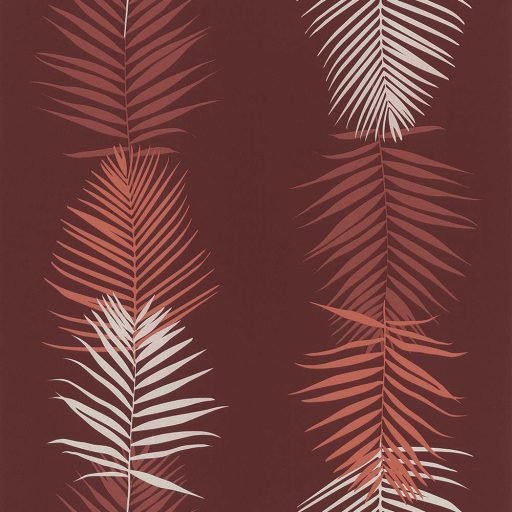 Lutece California Nostalgie 51173110 FEUILLE PALME BRIQUE Natur Trópusi pálmalevelek panelszerű megjelenés bordó krém tégla korall tapéta
