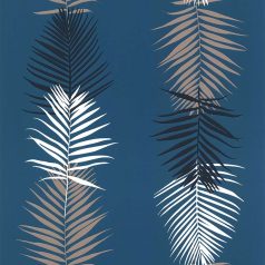   Lutece California Nostalgie 51173111 FEUILLE PALME BLEU Natur Trópusi pálmalevelek panelszerű megjelenés kék/benzinkék fehér bézs fekete tapéta
