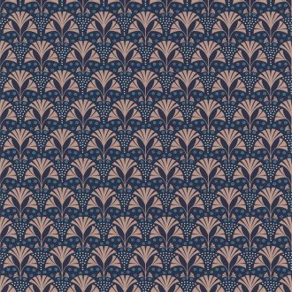   Lutece Jardin d'Eden 51200501 PALMAROSA BLEU NUIT Art Deco Grafikus apró stilizált pálmák éjkék ó-rózsaszín kék tapéta