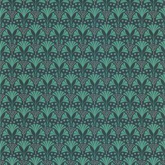   Lutece Jardin d'Eden 51200504 PALMAROSA VERT EMERAUDE Art Deco Grafikus apró stilizált pálmák smaragdzöld zöld fehér tapéta