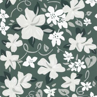   Lutece California Nostalgie 51200704 HAWAI KHAKI Natur Virágos stilizált szirmok zöld világosszürke fehér sötétzöld finom csillogás tapéta