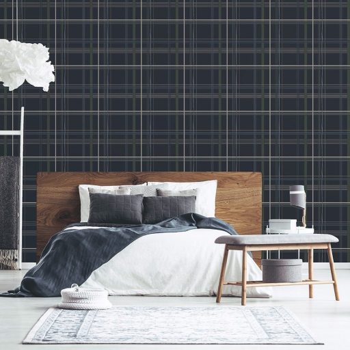 Lutece California Nostalgie 51200801 CARREAU MARINE Avantgarde stílusos kockás minta sötétkék bézs kék fehér zöld barna finom csillogás tapéta