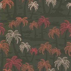   Lutece California Nostalgie 51200904 PALMIER FOND KHAKI Natur trópusi stilizált pálmafák khakizöld korall ciklámen krém tapéta