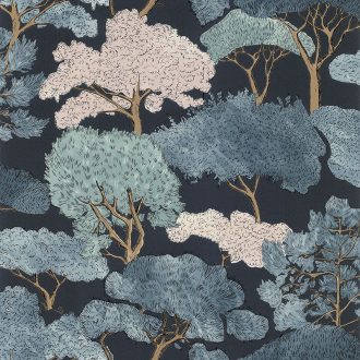   Lutece Jardin d'Eden 51202401 FORET ENCHANTÉE Natur Botanikus mesebeli (elvarázsolt) erdő éjkék tengerkék rosé barna tapéta