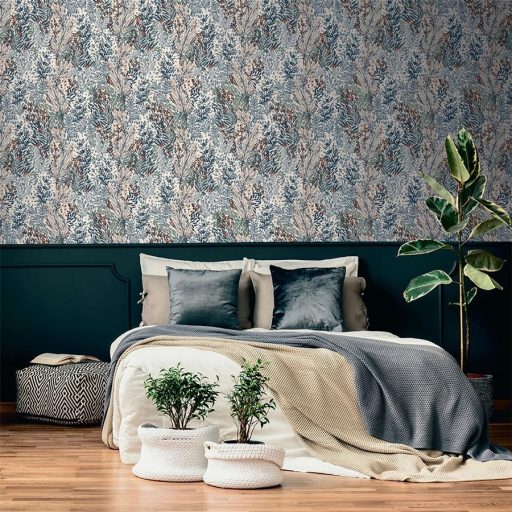 Lutece Jardin d'Eden 51202601 JARDIN FLEURI BLEU et ROUGE Natur színpompás virágoskert krém kék vörösesbarna szines tapéta