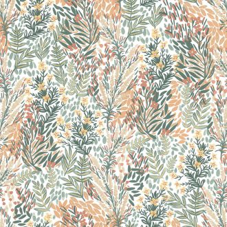   Lutece Jardin d'Eden 51202604 JARDIN FLEURI VERT et ORANGE Natur színpompás virágoskert fehér bézs zöld narancs tapéta