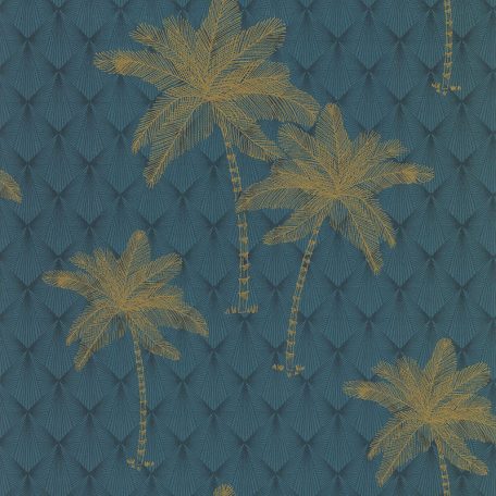 Lutece Jardin d'Eden 51202701 PALMIER Natur Trópusi geometrikus art deco háttéren pálmafák kék árnyalatok arany tapéta