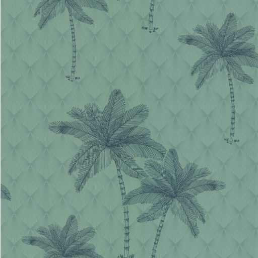 Lutece Jardin d'Eden 51202704 PALMIER BLEU et VERT Natur Trópusi geometrikus art deco háttéren pálmafák zöld és kék árnyalatok tapéta
