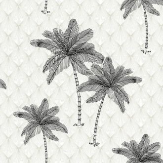   Lutece Jardin d'Eden 51202709 PALMIER NOIR Natur Trópusi geometrikus art deco háttéren pálmafák fehér szürkésbézs fekete tapéta