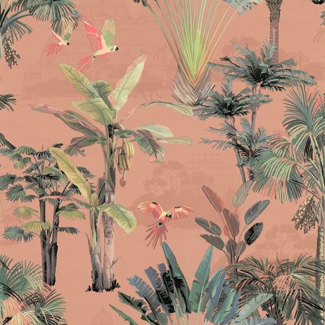 Lutece Jardin d'Eden 51203305 JALAPA TERRACOTTA Botanikus Trópusi dzsungel papagájokkal barackszín szines tapéta