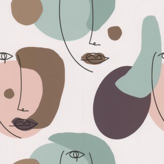   Naív portré - Absztrakt művészi grafika krém rózsaszín kék zöld lila barna tapéta