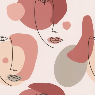   Naív portré - Absztrakt művészi grafika krém piros/vörösesbarna rózsaszín szines tapéta