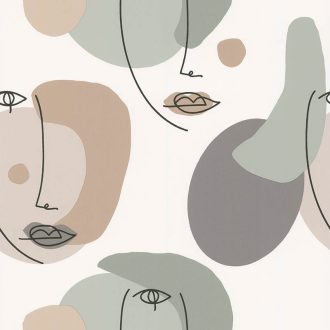   Naív portré - Absztrakt művészi grafika krém szürke zöld szines tapéta