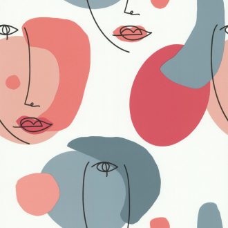   Naív portré - Absztrakt művészi grafika krém kék rózsaszín szines tapéta