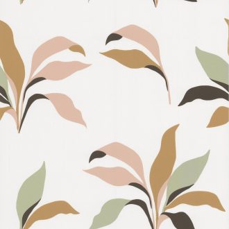   Naív levelek grafikus művészi ábrázolásban krém rózsaszín nyerszín zöld fekete tapéta