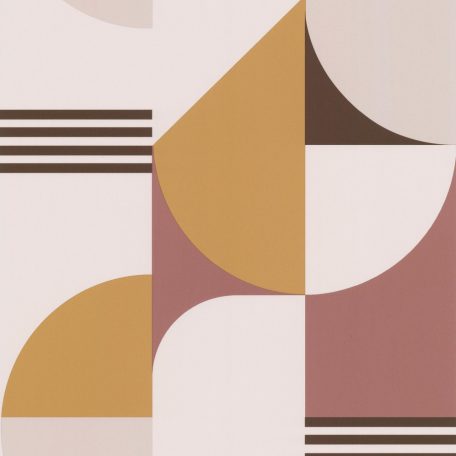 Bauhaus ihletésű ívelt geometrikus minta krém mustársárga antik rózsaszín barna tapéta