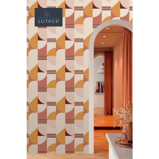 Bauhaus ihletésű ívelt geometrikus minta krém mustársárga antik rózsaszín barna tapéta