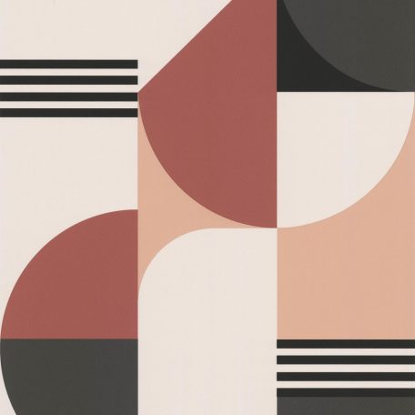 Bauhaus ihletésű ívelt geometrikus minta krém bézs terrakotta antracit tapéta