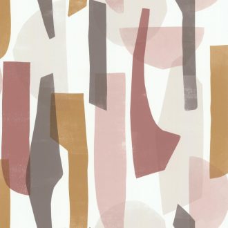   Absztrakt kollázs minta krémfehér terrakotta rózsaszín sárga barna/szürkésbarna tapéta