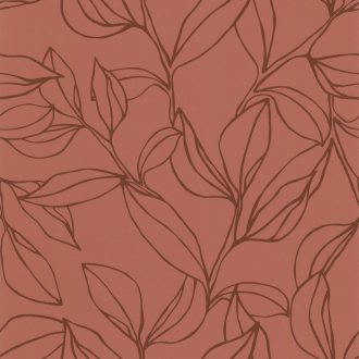   Ágak levelek sziluettje grafikus minta terrakotta barna tapéta