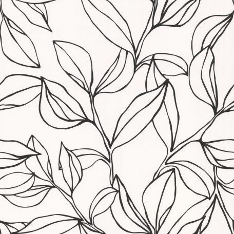 Ágak levelek sziluettje grafikus minta fehér fekete tapéta