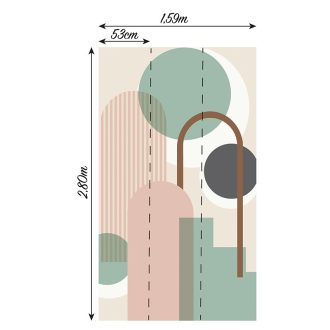   Ívelt formákból álló absztrakt geometriai minta - boltívtől a teljes körig krém bézs rózsaszín világos türkiz barna fekete falpanel
