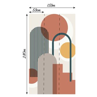   Ívelt formákból álló absztrakt geometriai minta - boltívtől a teljes körig krém bézs terrakotta szines falpanel
