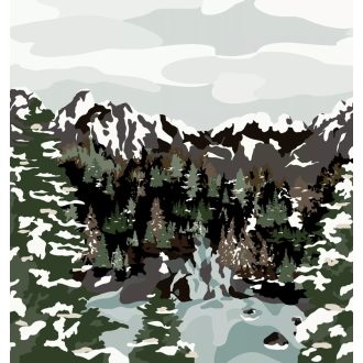   Természeti Camouflage! Terepszínbe bújtatott zord hegyvidéki táj panoráma zöld barna jégkék fehér és szürke tónus falpanel