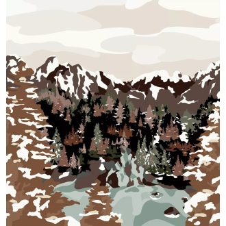   Természeti Camouflage! Terepszínbe bújtatott zord hegyvidéki táj panoráma bézs barna zöld szürke fekete és fehér tónus falpanel