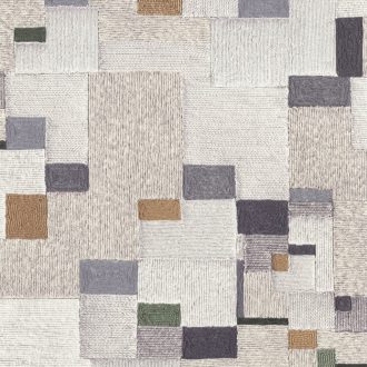   Kézműves művészet és modern absztrakció - patchwork falikárpit minta gyapjúfehér krém szürke okker mohazöld és antracit tónus tapéta