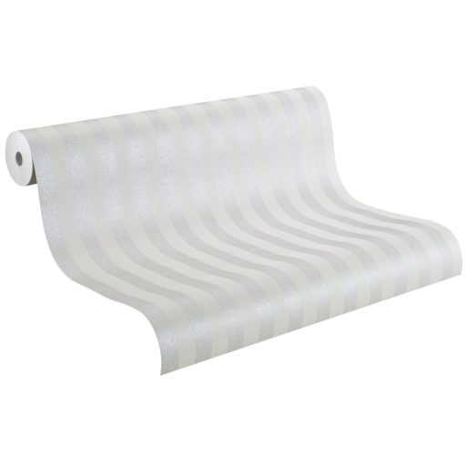 Csillogó hatású nemes dekoráció klasszikus csíkos minta krémfehér ezüstszürke tapéta