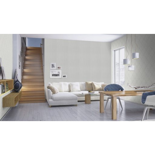 Csillogó hatású nemes dekoráció klasszikus csíkos minta krémfehér ezüstszürke tapéta